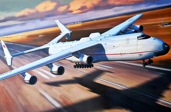 Outsize cargo freight aircraft Antonov An-225 Mriya, 1989.
Художник - Андрей Жирнов / Painting by Artist Andrey Zhirnov