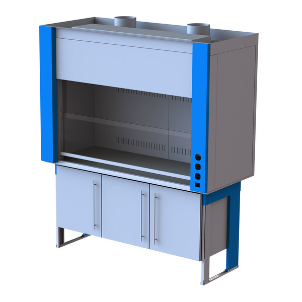 Шкаф вытяжной лабораторный, 3 зоны вытяжки, защитная рама из 2 стекол, не выходит за габариты шкафа сверху